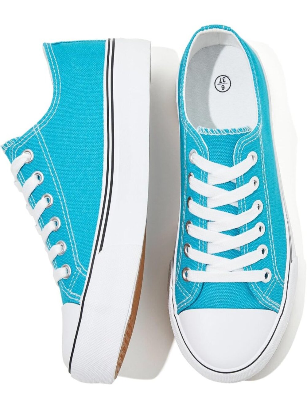 Women Lake Blue Breathable Soft Lightweight Lace-Up Canvas Tennis Sneaker Shoes